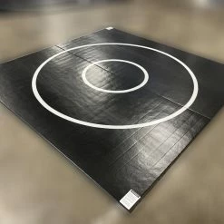 AK Athletic Equipment Clearance 10' X 10' X 1 3/8" Roll-Up Wrestling Mat Black With White Circles And No Starting Lines