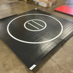 AK Athletic Equipment Clearance 10' X 10' X 1 3/8" Roll-Up Wrestling Mat Black With White Circles - Indentation