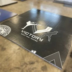 AK Athletic Equipment Clearance 115” X 10’ Black Mat With Logo Error Roll-Up Mat Print Flaw