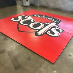 AK Athletic Equipment Clearance Wrestling Mat 12’ 1/2” X 10’ 11” X 1 3/8" Roll-Up Mat Red Mat With Logo