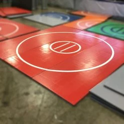 AK Athletic Equipment Clearance Wrestling Mat 12' X 12' X 1 3/8" Roll-Up Mat Red With White Circles And Lines