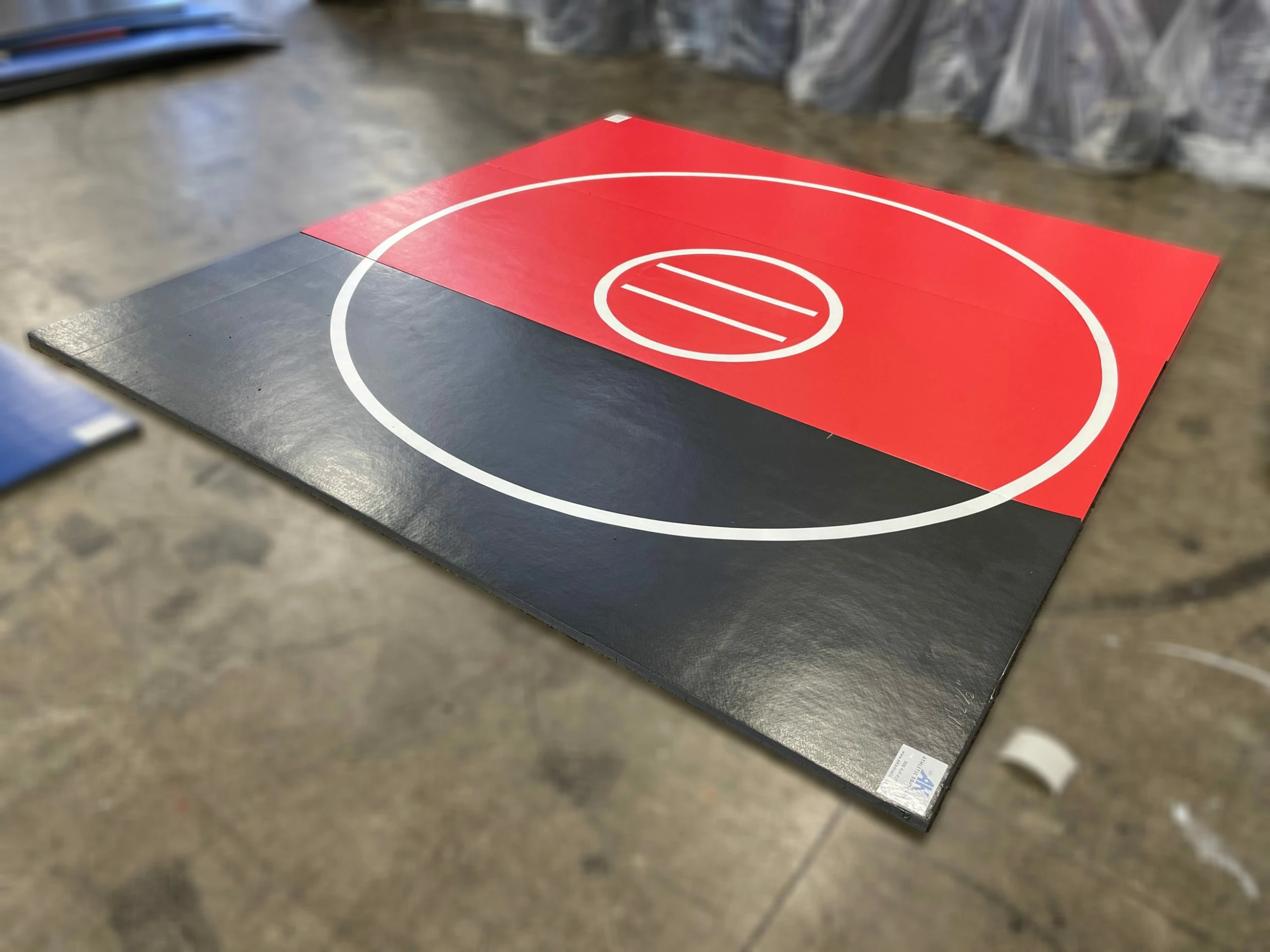 AK Athletic Equipment Clearance 12' X 134.5” Red And Black With White Circles Roll Up Mat 1 AK Athletic Equipment Clearance 12' X 134.5” Red And Black With White Circles Roll Up Mat