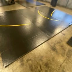 AK Athletic Equipment Clearance Wrestling Mat 13'x18'x1.58" Ultra Shock Roll Up Wrestling Mat- Black With Yellow Circle Segments