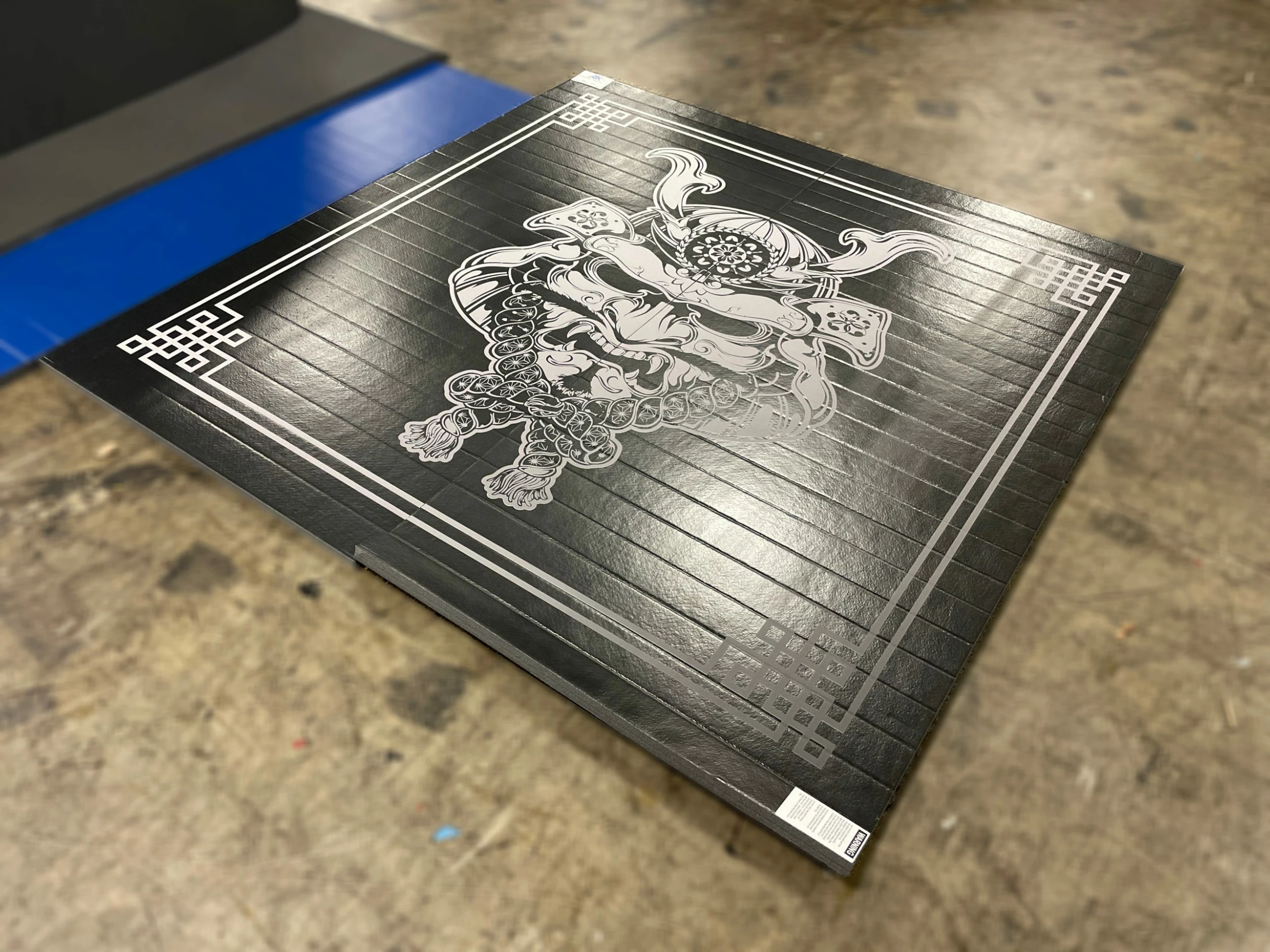 AK Athletic Equipment Clearance 8' X 8' X 1 3/8" Samurai Roll-Up Wrestling Mat Logo Vinyl Flaw 1 AK Athletic Equipment Clearance 8' X 8' X 1 3/8" Samurai Roll-Up Wrestling Mat Logo Vinyl Flaw