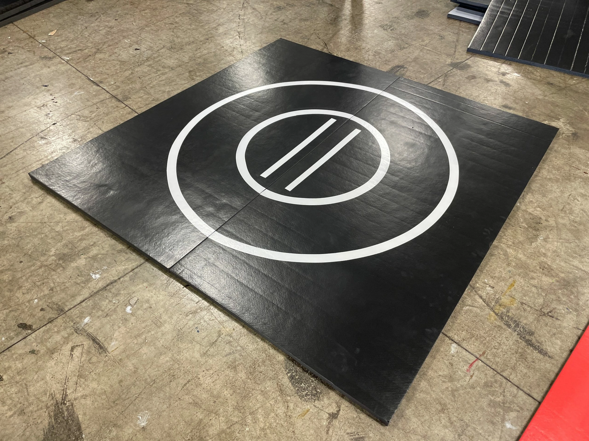 AK Athletic Equipment Clearance 93" X 92" X 1 3/8" Roll-Up Wrestling Mat Black With White Circles 1 AK Athletic Equipment Clearance 93" X 92" X 1 3/8" Roll-Up Wrestling Mat Black With White Circles