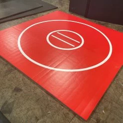 AK Athletic Equipment Clearance 118.5" X 10' X 1 3/8" Roll-Up Wrestling Mat Red With White Circles