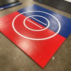 AK Athletic Equipment Clearance 8' X 8' X 1 3/8" Roll-Up Wrestling Mat Blue And Red Vinyl Flaw