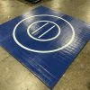 AK Athletic Equipment Clearance #2 8' X 8' X 1 3/8" Roll-Up Wrestling Mat Blue With White Circles