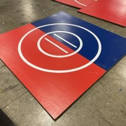 AK Athletic Equipment Clearance 8' X 8' X 1 3/8" Roll-Up Wrestling Mat Red And Blue With White Circles
