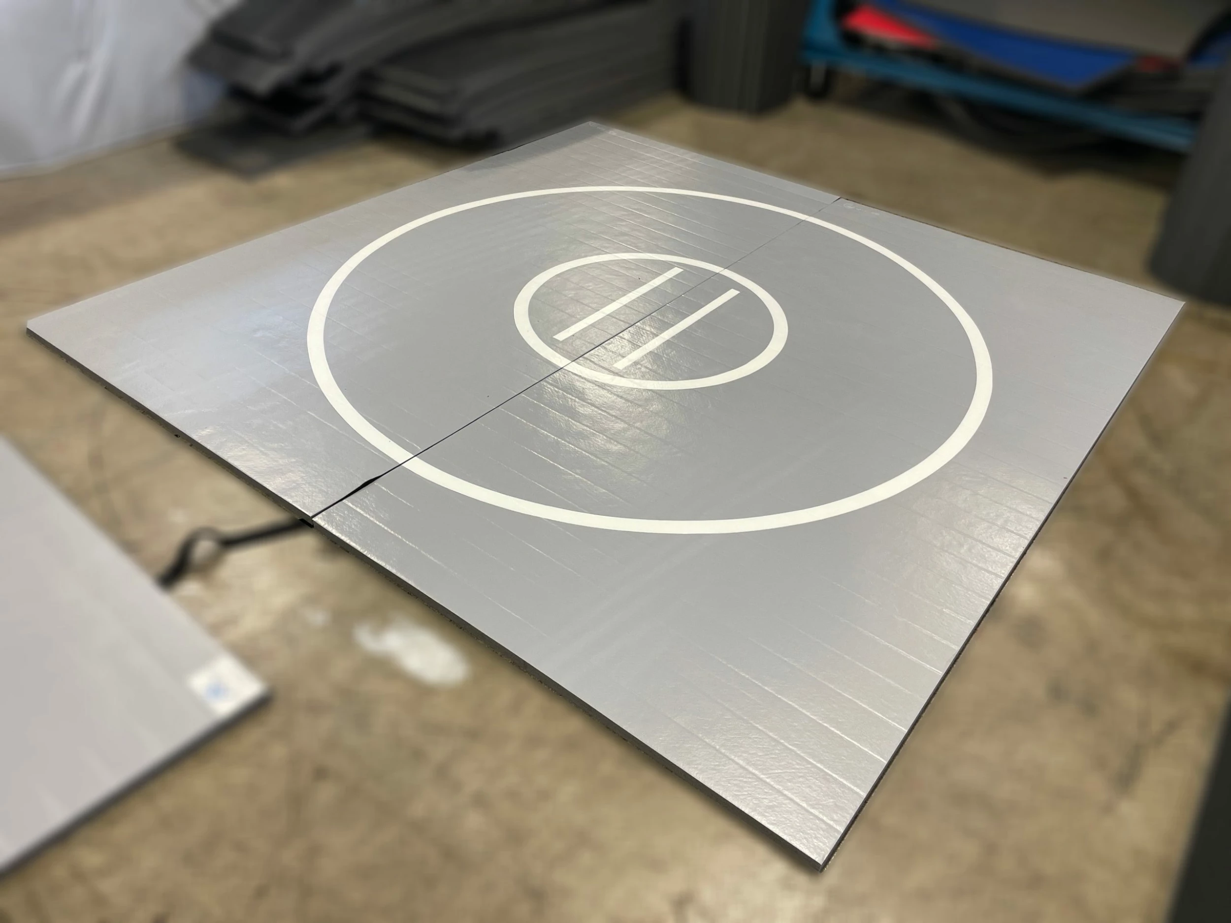 AK Athletic Equipment Clearance 10' X 10' X 1 3/8" Roll-Up Wrestling Mat Grey With White Circles 1 AK Athletic Equipment Clearance 10' X 10' X 1 3/8" Roll-Up Wrestling Mat Grey With White Circles