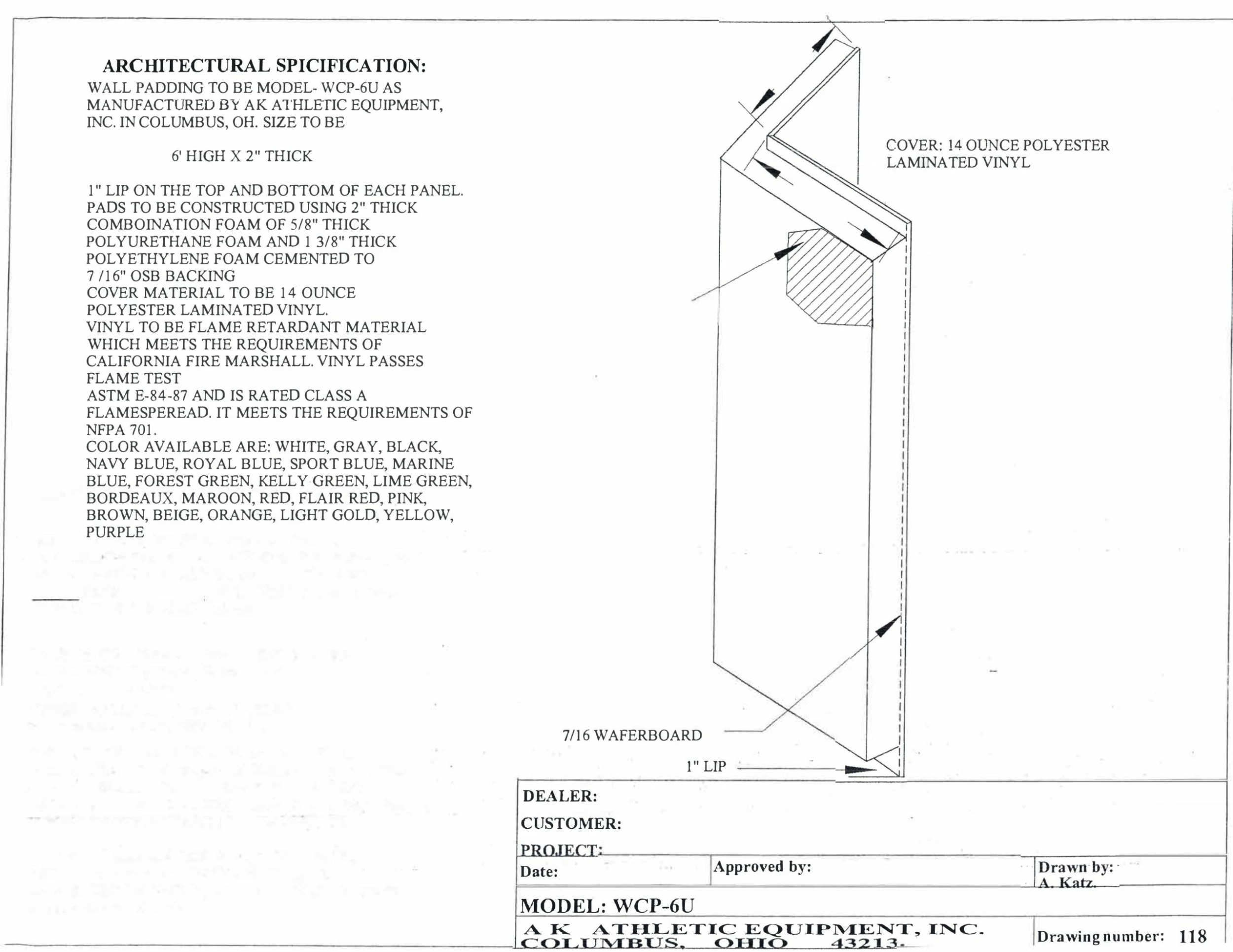 AK Athletic Equipment Wood Backed Corner Padding 6' Tall 6" Sides 5 AK Athletic Equipment Wood Backed Corner Padding 6' Tall 6" Sides - Image 5